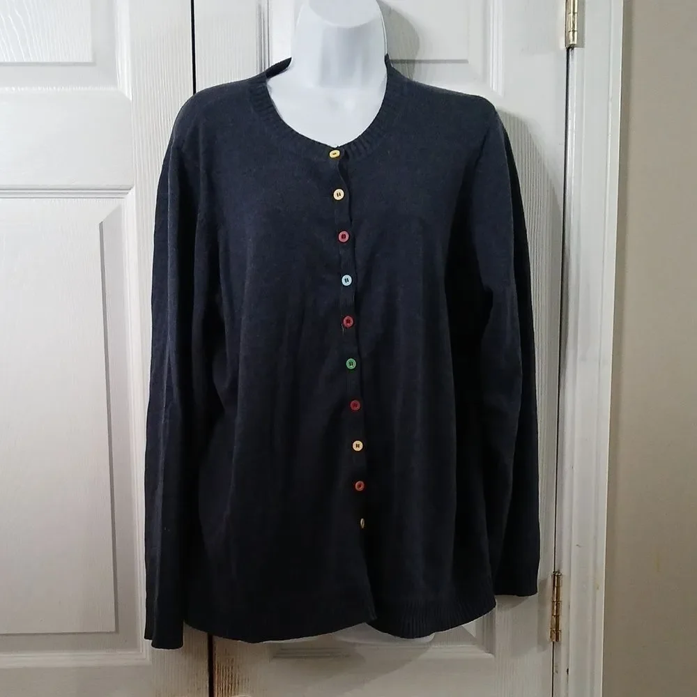 Liz Claiborne woman navy blue cardigan with multicolor buttons Sz 1X NWOT